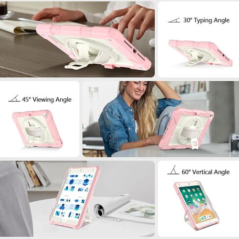 Menzo Srockproof Case لـ iPad 5th Gen/6th Gen/Air 2/Pro 9.7 بوصة مع حامل دوار 360 درجة ، حامل قلم رصاص ، حزام قابل للفصل والكتف ، الأسود in Saudi Arabia