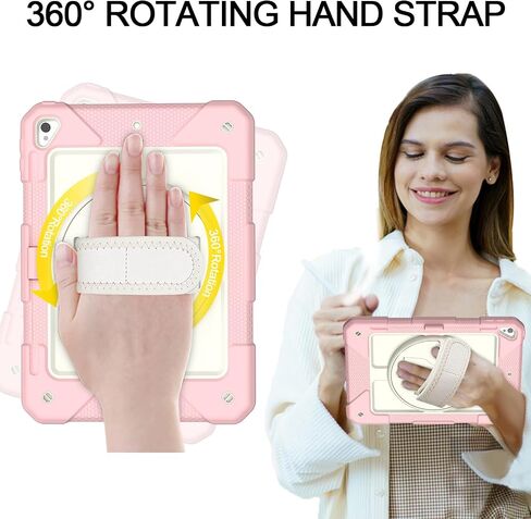 Menzo Srockproof Case لـ iPad 5th Gen/6th Gen/Air 2/Pro 9.7 بوصة مع حامل دوار 360 درجة ، حامل قلم رصاص ، حزام قابل للفصل والكتف ، الأسود in Saudi Arabia