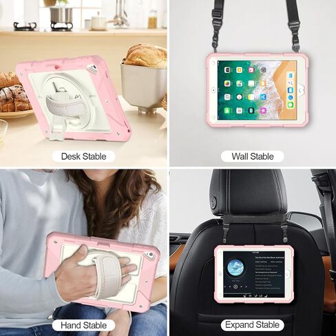 Menzo Srockproof Case لـ iPad 5th Gen/6th Gen/Air 2/Pro 9.7 بوصة مع حامل دوار 360 درجة ، حامل قلم رصاص ، حزام قابل للفصل والكتف ، الأسود in Saudi Arabia