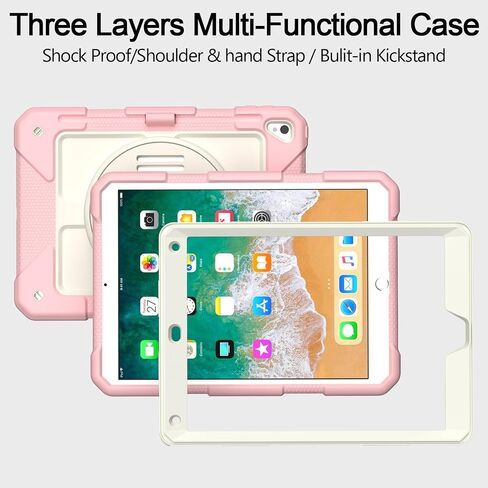 Menzo Srockproof Case لـ iPad 5th Gen/6th Gen/Air 2/Pro 9.7 بوصة مع حامل دوار 360 درجة ، حامل قلم رصاص ، حزام قابل للفصل والكتف ، الأسود in Saudi Arabia