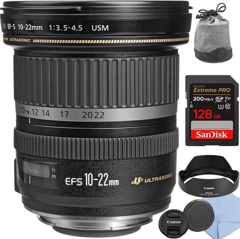 Canon EF-S 10-22mm F/3.5-4.5 USM Lens لكاميرات APS-C DSLR + 128 بطاقة ذاكرة متطرفة ، قماش تنظيف. (متجدد) in Kuwait