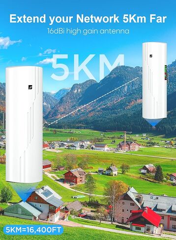 Wireless Bridge Point to Point Outdoor WiFi, Wireless Network Expansion Kit, Long Range High Speed 5G | 2 Units Bridge Kit Complete Pre-Configured - P2P 1000Mbps 5Km(2Pack) in Kuwait