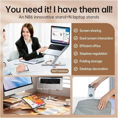 Foldable Laptop Stand 360°Rotation Notebook Table Aluminum Alloy Holder Portable Book Tablet Bracket with Heat Dissipation in Saudi Arabia