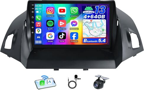 Car Radio for Ford Escape 2013-2018: 4GB RAM+ 64G ROM 5G WiFi 9" 1280 * 800 Touch Screen Stereo, Wireless Carplay Android Auto Bluetooth GPS RDS DSP HiFi FM Mirror Link SWC Backup Camera Mic in Kuwait