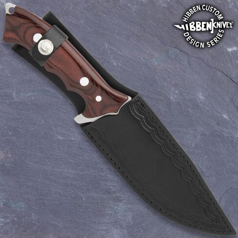 جيل هيبن ليجاسي المقاتلة الرابع مع غمد الجلود | 5CR15MOV شفرة الفولاذ المقاوم للصدأ | إصبع أخدود مقبض مقبض Pakkawood | للهواء الطلق واليوم | الطول الكلي 12 1/8 " in Kuwait