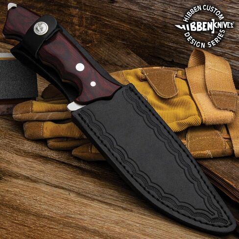 جيل هيبن ليجاسي المقاتلة الرابع مع غمد الجلود | 5CR15MOV شفرة الفولاذ المقاوم للصدأ | إصبع أخدود مقبض مقبض Pakkawood | للهواء الطلق واليوم | الطول الكلي 12 1/8 " in Kuwait