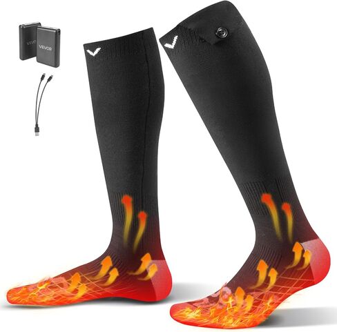 VEVOR Heated Socks, 5000mAh Battery Powered, Rechargeable Heating Socks with 4 Heating Levels, Electric Heated Sock for Men Women, Foot Warmer for Hunting Riding Camping Hiking Skiing, Outdoor Work in Kuwait