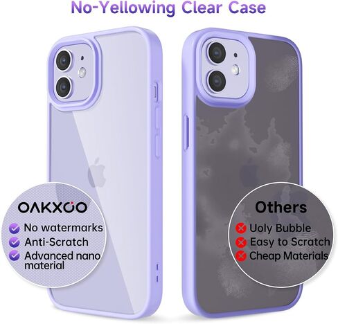 oakxco Thin Slim Clear case for iPhone 11, Transparent Hybrid Hard Shell Plastic & Soft Silicone Rubber Bumper, Non-Yellow Acrylic Protective Lightweight Cover for Women, Light Pink in Kuwait