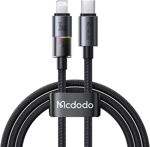 mcdodo USB-A to Lightning Charging Cable with 7 Colorful Lights, 4ft Length Nylon Braided USB Lightning 3A Fast Charger Cable Cord Fit for iPhone 14 13 12 11/Pro/ProMax/Plus, iPad, AirPods, iTouch in Saudi Arabia