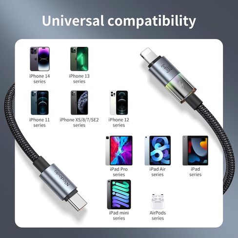 mcdodo USB-A to Lightning Charging Cable with 7 Colorful Lights, 4ft Length Nylon Braided USB Lightning 3A Fast Charger Cable Cord Fit for iPhone 14 13 12 11/Pro/ProMax/Plus, iPad, AirPods, iTouch in Saudi Arabia