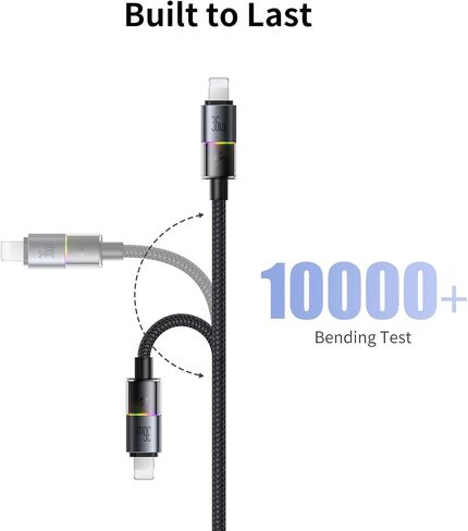 mcdodo USB-A to Lightning Charging Cable with 7 Colorful Lights, 4ft Length Nylon Braided USB Lightning 3A Fast Charger Cable Cord Fit for iPhone 14 13 12 11/Pro/ProMax/Plus, iPad, AirPods, iTouch in Saudi Arabia