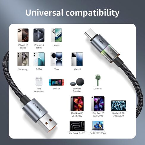 McDodo USB-A إلى كبل شحن البرق مع 7 مصابيح ملونة ، بطول 4 أقدام نايلون مضفر USB Lightning 3A سلك كابل الشاحن السريع من أجل iPhone 14 13 12 11/pro/promax/plus ، ipad ، airpods ، itouch in Kuwait