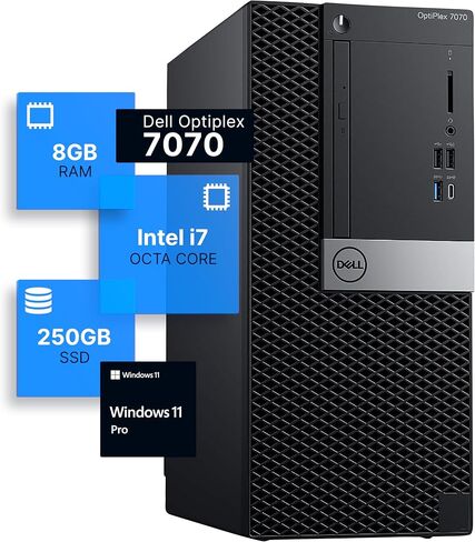 Dell Optiplex 7070 Tower Desktop Computer | Intel I7-9700 (3.4) | 8GB DDR4 RAM | 250 جيجابايت SSD الحالة الصلبة | Windows 11 Pro | محول Wi-Fi 6 PCIe الداخلي (متجدد) in Saudi Arabia
