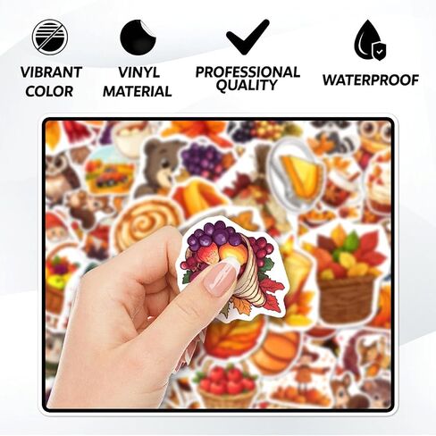 108 PCS Fall Stickers Pack ، شارات الفينيل الورقية لورق القرع ، ملصقات عيد الشكر المقاومة للماء لزجاجات المياه ، الكمبيوتر المحمول ، سجل القصاصات ، ديكورات مهرجان الحصاد ، الهدايا in Kuwait