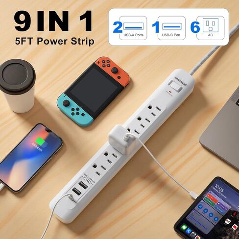 Oviitech USB C Power Strip, Power Strip with USB,3 Outlets and 2 USB Ports(1 USB C,1 USB A),with 6 Foot Heavy Duty Extension Power Cord,Straight Plug,for Home, Office, Travel and Dorm Room,White. in Saudi Arabia