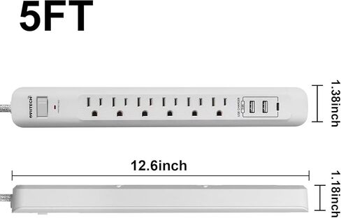 Oviitech USB C Power Strip, Power Strip with USB,3 Outlets and 2 USB Ports(1 USB C,1 USB A),with 6 Foot Heavy Duty Extension Power Cord,Straight Plug,for Home, Office, Travel and Dorm Room,White. in Saudi Arabia