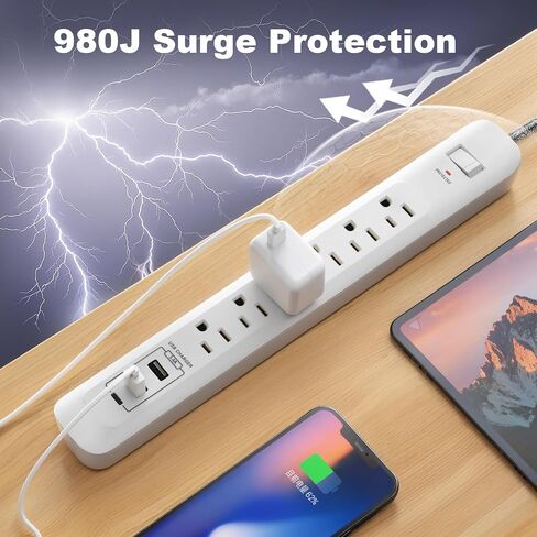 Oviitech USB C Power Strip, Power Strip with USB,3 Outlets and 2 USB Ports(1 USB C,1 USB A),with 6 Foot Heavy Duty Extension Power Cord,Straight Plug,for Home, Office, Travel and Dorm Room,White. in Saudi Arabia