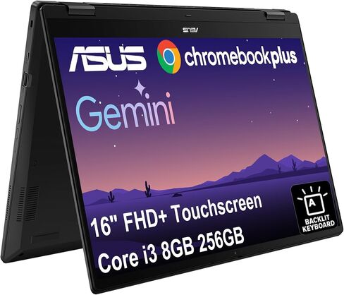 ASUS Chromebook Plus Flip CX5, 16" FHD+ 2 in 1 Touchscreen Laptop, Intel 6-Core i3-1215U (> i5-1135G7), 8GB RAM, 256GB SSD, Privacy Webcam, Chrome OS (Renewed) in Saudi Arabia