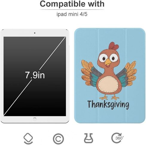 عيد شكر تركيا لطيف مع حامل القلم رفيع الخفيفة الوزن trifold موقف متوافق مع iPad mini 4/5/6 mini6 （8.3in） in Kuwait