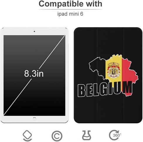 علبة خريطة بلجيكا علبة الشعار البلجيكية مع حامل القلم رفيع الوزن ثلاثي الأوزان متوافق مع iPad mini 4/5/6 mini4/5 （7.9in） in Kuwait