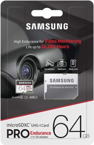 100% Original SAMSUNG PRO Endurance Class 10 Micro SD Card Flash Microsd Memory Card SD/TF Cards 64GB U1 4K with Card Adapter and Card Reader in Saudi Arabia