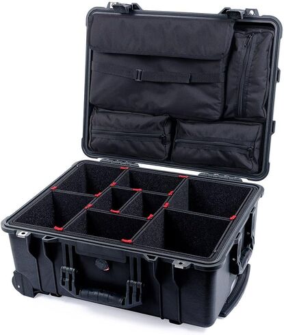 ColorCase Pelican Protector 1560 Case Black - Waterproof Case with TrekPak Divider System & Laptop Computer Lid Pouch - Yellow Handles & Latches in Saudi Arabia