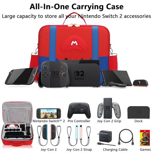 Mario Carrying Case for Nintendo Switch - Compatible with Switch OLED, Portable Hard Messenger Bag for Switch Console, Switch Dock, Pro Controller, Joy-Con grip, Poke Ball Plus & Accessories in Kuwait