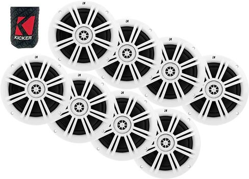 KICKER 6.5" Marine Speakers (4 Pairs) OEM Replacement Coaxial Speakers for Boat with White Grille 4-ohm. Water and Weather Resistant in Saudi Arabia