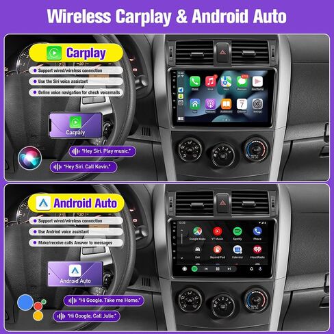 Radio Android Car Radio Toyota Corolla 2009 2010 2012 2013 ، شاشة لمس IPS 9 بوصة لاستريو Corolla مع رابط Carplay Android اللاسلكي ، ودعم Bluetooth/SWC/FM/MIC/Mirror رابط in Kuwait