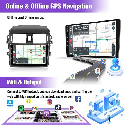 Radio Android Car Radio Toyota Corolla 2009 2010 2012 2013 ، شاشة لمس IPS 9 بوصة لاستريو Corolla مع رابط Carplay Android اللاسلكي ، ودعم Bluetooth/SWC/FM/MIC/Mirror رابط in Kuwait