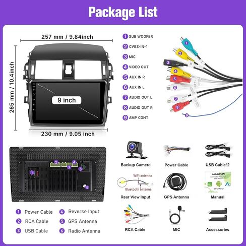 Radio Android Car Radio Toyota Corolla 2009 2010 2012 2013 ، شاشة لمس IPS 9 بوصة لاستريو Corolla مع رابط Carplay Android اللاسلكي ، ودعم Bluetooth/SWC/FM/MIC/Mirror رابط in Kuwait