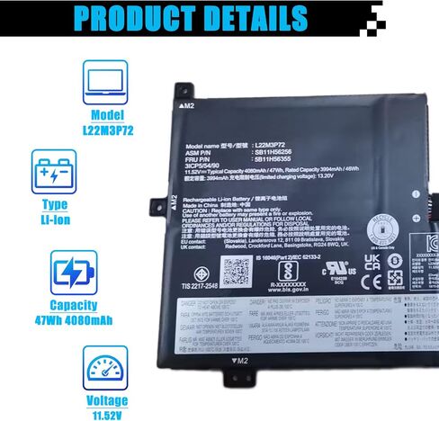 L22M3P72 SB11H56256 بطارية الكمبيوتر المحمول لـ Lenovo 100W 300W 500W Gen 4 2023 Series 5B11H56355 L22M3P71 SB11H56253 5B11H56352 L22D3P71 SB11H56255 5B11H56354 L22C30 5B11H56353 47WH 4080MAH in Saudi Arabia