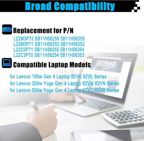 L22M3P72 SB11H56256 بطارية الكمبيوتر المحمول لـ Lenovo 100W 300W 500W Gen 4 2023 Series 5B11H56355 L22M3P71 SB11H56253 5B11H56352 L22D3P71 SB11H56255 5B11H56354 L22C30 5B11H56353 47WH 4080MAH in Saudi Arabia