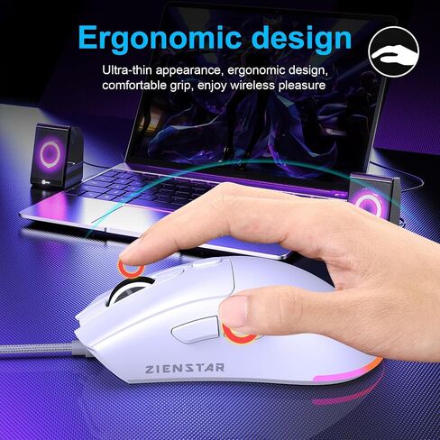 HXMJ Wired USB C Gaming Mice,7200DPI,Ergonomic Mouse with RGB Backlit for Apple MacBook,Computer or Laptops with Type C Port-White in Kuwait