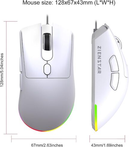 HXMJ Wired USB C Gaming Mice,7200DPI,Ergonomic Mouse with RGB Backlit for Apple MacBook,Computer or Laptops with Type C Port-White in Kuwait