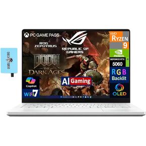 ASUS ROG Zephyrus G14 AI Gaming Laptop 14.0" ROG Nebula OLED 2.8K 500nits Display (AMD Ryzen 9 270, GeForce RTX 5060 8GB, 16GB LPDDR5X, 1TB SSD, RGB KYB, WiFi 7, Win 11 Pro) w/DKZ USB Port Expander in Kuwait