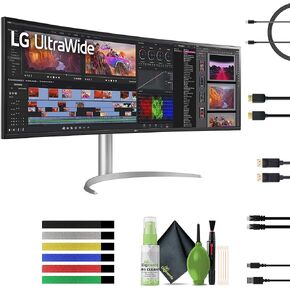 LG 49WQ95C-W UltraWide 49 Inch Curved Gaming Monitor 32:9 Dual QHD 5120 x 1440p 144hz Nano IPS, Compatible AMD FreeSync Pro & NVIDIA G-Sync, Built-in USB-C, HDMI 2.1, Displayport & Speakers- Bundle in Kuwait