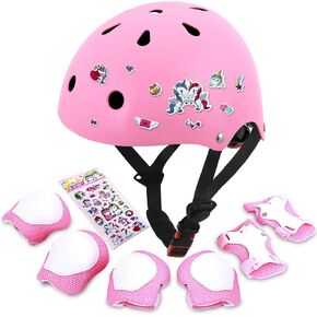 Kids Bike Helmet with DIY Stickers and Knee Pads Elbow Pads Wrist Guard Set for Ages 3-5-8 Toddler Boys Girls Helmet for Roller Skates Cycling Skateboarding Bicycle Scooter in Kuwait