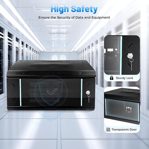 4U Wall Mount Server Cabinet, Network Rack Enclosure Server Organizer with Glass Locking Door for IT Equipment, 23.62" x 17.72" x 9.45", 110.23lbs Load Capacity in Saudi Arabia