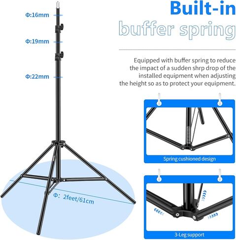 Neewer Photography Light Stand, 3-6.6ft/92-200cm Adjustable Sturdy Tripod Stand for Reflectors, Softboxes, Lights, Umbrellas, Load Capacity: 17.6lb/8kg in Saudi Arabia