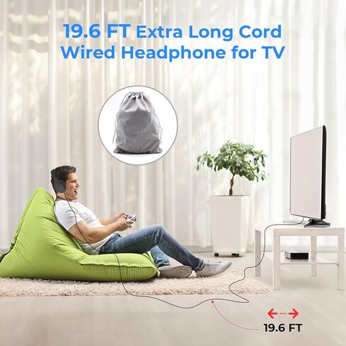 Long Cord Wired Headphones for tv, Over Ear Headphone tv Watching for Seniors with Extra Long Cord, Universal 3.5mm AUX Audio(19.5FT) in Saudi Arabia