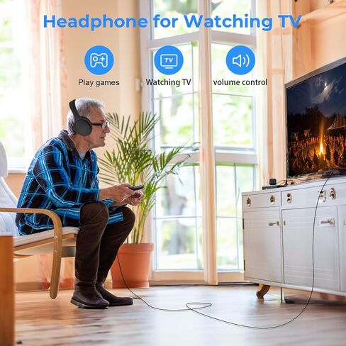 Long Cord Wired Headphones for tv, Over Ear Headphone tv Watching for Seniors with Extra Long Cord, Universal 3.5mm AUX Audio(19.5FT) in Saudi Arabia