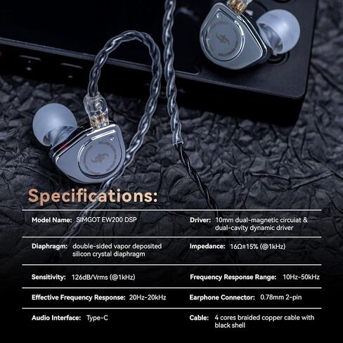 Linsoul Simgot EW200 10MM SCP Diaphragm Diphragm Driver داخل الأذن مع جميع جسم معدني ، قابلة للفصل 0.78 مم 2Pin 2pin كابل OFC الفضة لموسيقيي Audiophiles (EW200 بدون MIC) in Saudi Arabia