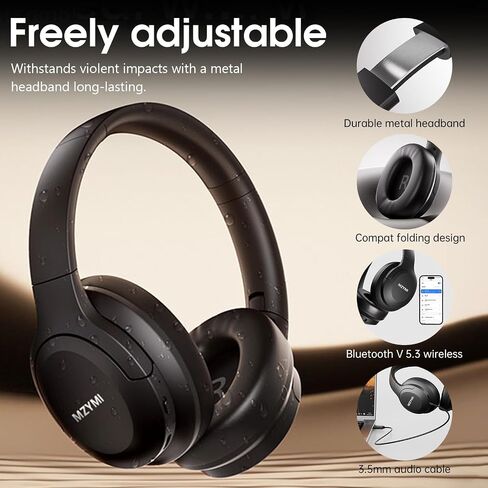 Mzymi Wireless Over Ear Bluetooth Headons ، 100H وقت تشغيل سماعات رأس النشط النشط للضوضاء ، سماعة رأس بلوتوث قابلة للطي محمولة مع ميكروفون للعمل ، صالة الألعاب الرياضية ، السفر ، اللعبة in Saudi Arabia