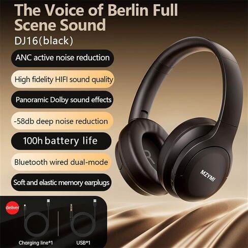 Mzymi Wireless Over Ear Bluetooth Headons ، 100H وقت تشغيل سماعات رأس النشط النشط للضوضاء ، سماعة رأس بلوتوث قابلة للطي محمولة مع ميكروفون للعمل ، صالة الألعاب الرياضية ، السفر ، اللعبة in Saudi Arabia