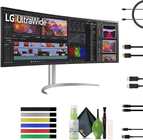 LG 49WQ95C-W ULTRAWIDE 49 بوصة شاشة ألعاب منحنية 32: 9 ثنائي QHD 5120 × 1440P 144Hz NANO IPS ، AMD FreeSync Pro & Nvidia G-Sync ، Bruy-in USB-C ، HDMI 2.1 ، DisplayPort & Speakers- Bundle in Kuwait