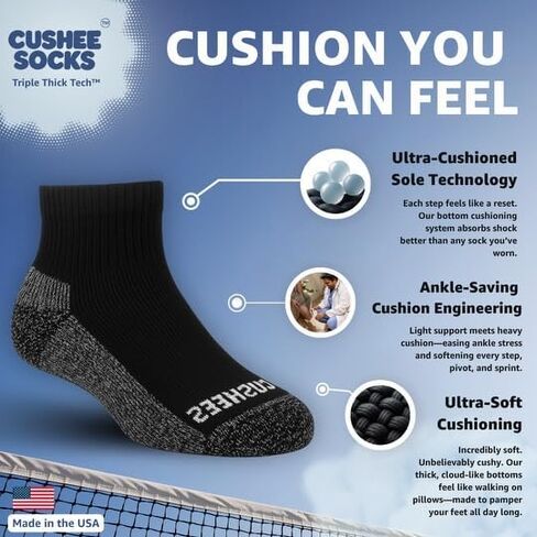 Cushees BLACK Thick Ankle Socks, 3-pack [Medium (Women or Youth large 167)], Black With Grey Bottom, M in Kuwait