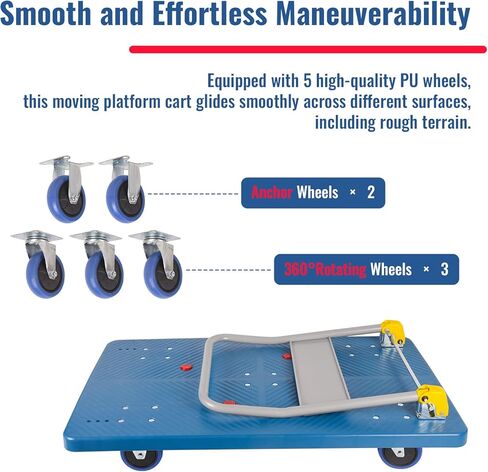 Dawot 1320lbs Foldable Platform Truck Dolly with Swivel Wheels, Heavy Duty Moving Platform Hand Truck, Moving Flatbed Cart Push Cart Platform Dolly Cart for Groceries, Warehouse(43.3" x 25.6") in Kuwait