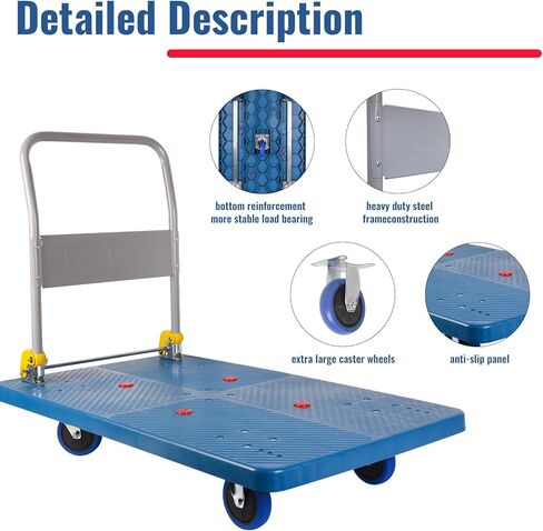 Dawot 1320lbs Foldable Platform Truck Dolly with Swivel Wheels, Heavy Duty Moving Platform Hand Truck, Moving Flatbed Cart Push Cart Platform Dolly Cart for Groceries, Warehouse(43.3" x 25.6") in Kuwait