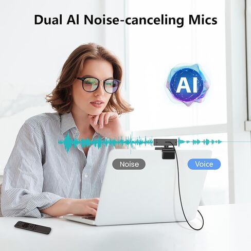 2K Webcam with Dual AI Noise-Cancelling Mics Autofocus, Auto Light Correction,120° FOV,Privacy Cover,Plug and Play Computer Camera for Microsoft Teams/Zoom/Google Voice/Skype/Facetime/YouTube,Black in Kuwait